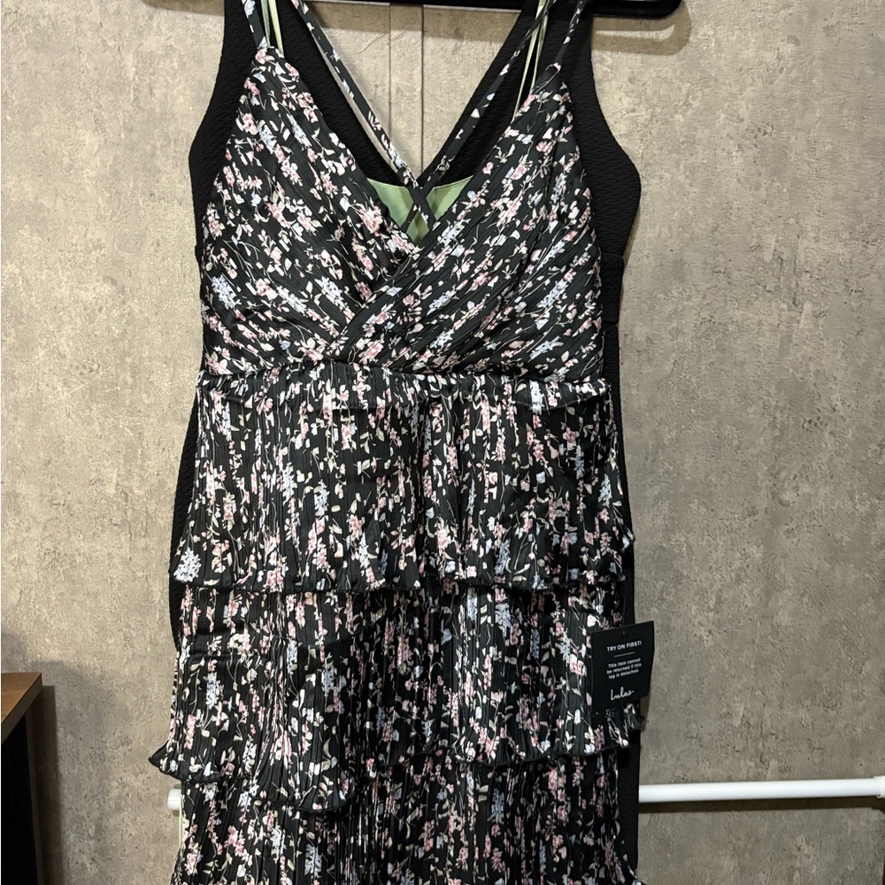 Lulu's Black and Pink Floral Asymmetrical Dress